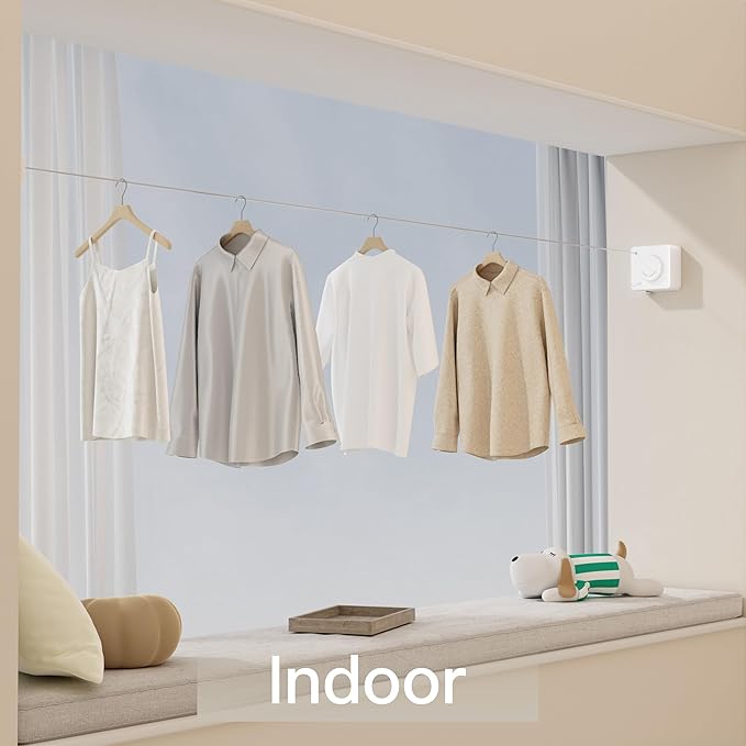 Retractable Clothesline Indoor Outdoor,Clothes Line Retracting Indoor, Retractable Clothes Line Wall Mounted Drying Rack Clothing Line, Laundry Line with Stainless Steel Line-15.1 Feets(White)