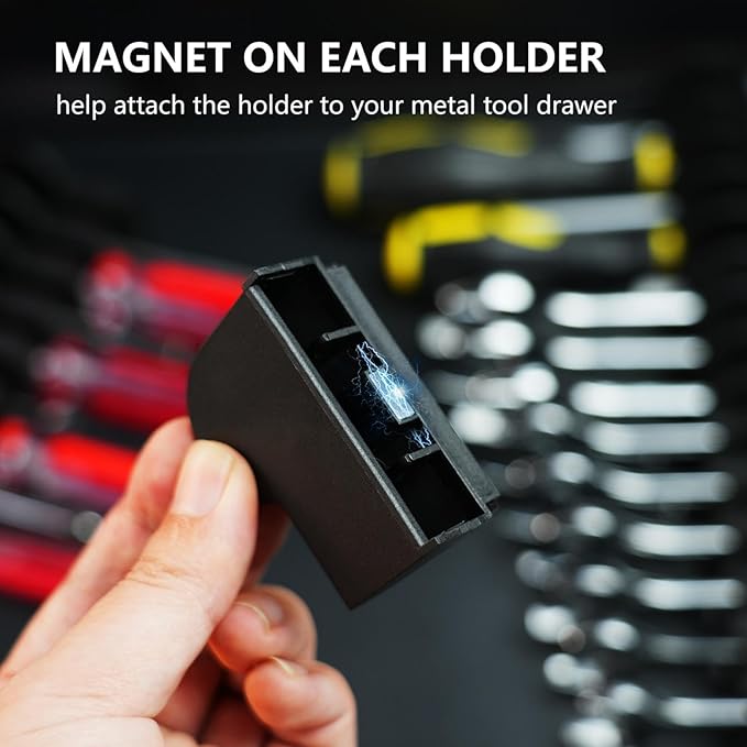 80 pcs MAGNETIC Modular Wrench Organizers for Tool Drawers - Wrench Rack with Metric & SAE Labels, Perfect Tool Storage Holder. Gift for father, brother and boyfriend (With Magent) (Black and Red)