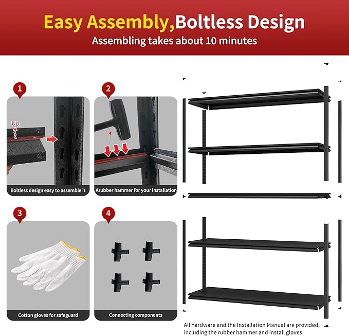 Metal Garage Shelving, Adjustable 5-Tier Heavy Duty Shelving, 3000 LBS Garage Shelving Unit and Storage，Heavy Duty Shelves for Basement,Warehouse，Kitchen (19.7" D*59.1" W*72" H)