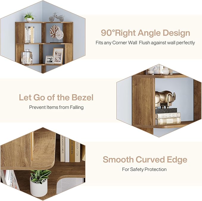 Tribesigns 6 Tier Corner Bookshelf, 64.9 Inches Tall L Shaped Bookcase with Anti-Drop Panel, Freestanding Wood Grain Shelf Display Rack Storage Organizer for Home Office (Light Brown)