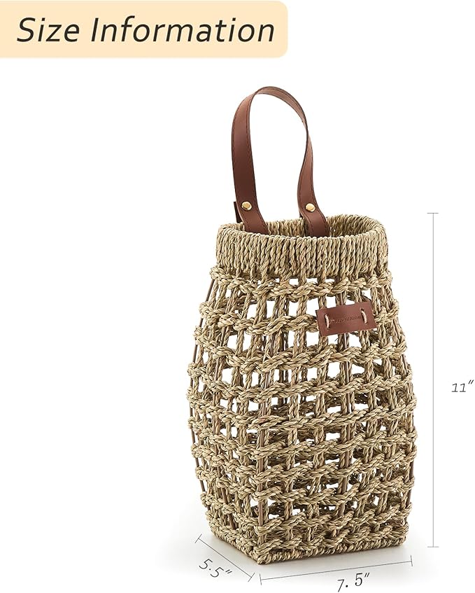 Woven Front Door Basket Water Hyacinth Wall Hanging Basket Decorative Boho Mounted Organizer for Dried Flower Plants Storage Basket for Garden, Home, and Farmhouse Décor (C_Seagrass)