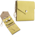Small Travel Jewelry Organizer Case for Women, Genuine Leather Mini Jewelry Roll with Keychain, Portable Earring Ring Necklace Storage Pouch for Short Trips & Daily Use (Lemon Yellow)