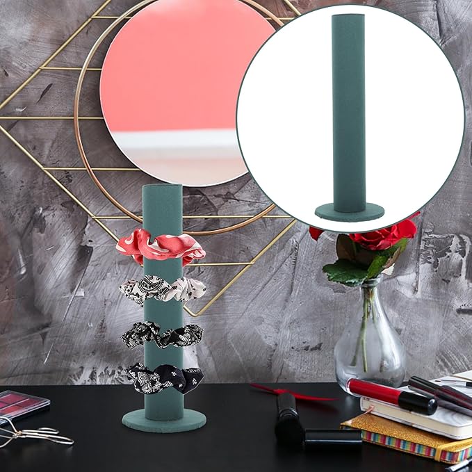 Velvet Vertical Tower Scrunchie Holder Stand Hair Tie Organizer Headband Storage Rack for Jewelry Watches Green Design for Bedroom and Store Display