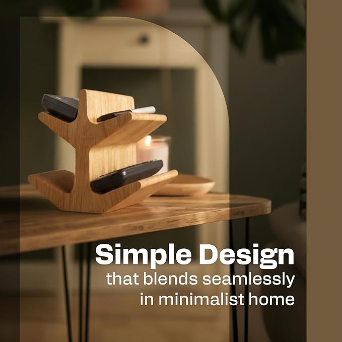 Decorative Remote Control Holder - Multiple Eyeglass Holder Stand - Remote Caddy for Table Bed - Wooden TV Remote Holder Storage - Coffee Table Organizer - Bedside Reading Glasses Holder