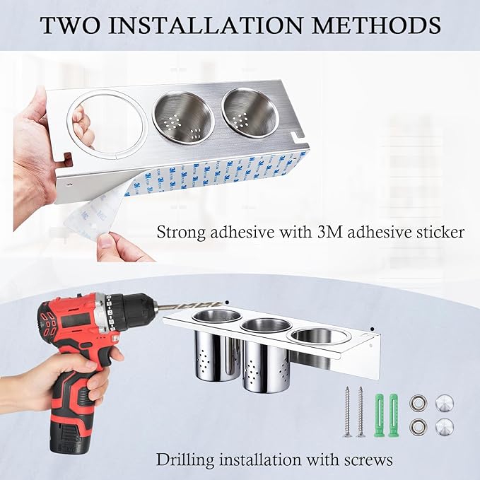 Hair Tool Organizer, Blow Dryer Holder Wall Mounted, Hot Tools Holder Storage for Brush, Hair Dryer, Straighteners, Curling Iron Holder Stainless Steel, Hair Styling Tools Organizer with 2 Cups