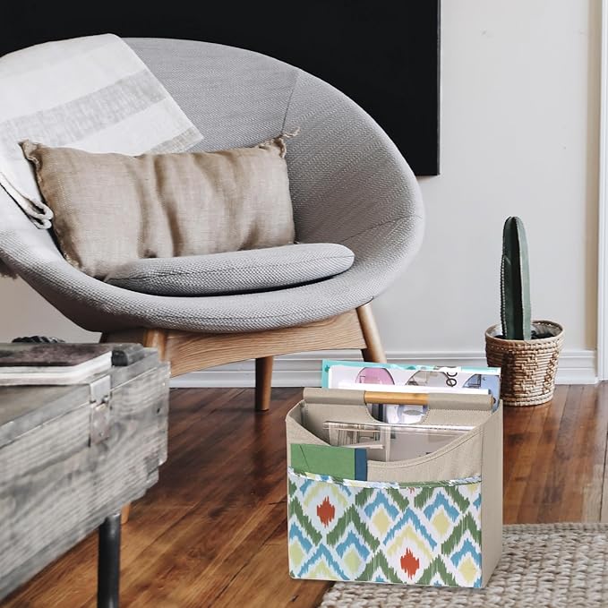 EZDeco Magazine Holder Boho Magazine Rack Floor Foldable 3 Pocket Magazine Basket for Desktop Magazine File Newspaper Book Storage for Farmhouse Bathroom Living Room Home