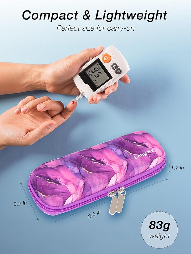 Leng Ke Upgraded Insulin Travel Case - EVA Travel Insulin Cooler Case TSA Approved with 2 Ice Packs, Portable Travel Medicine Cooler Bag for Insulin Pen and Blood Glucose Monitor Supply (Mable Purple)