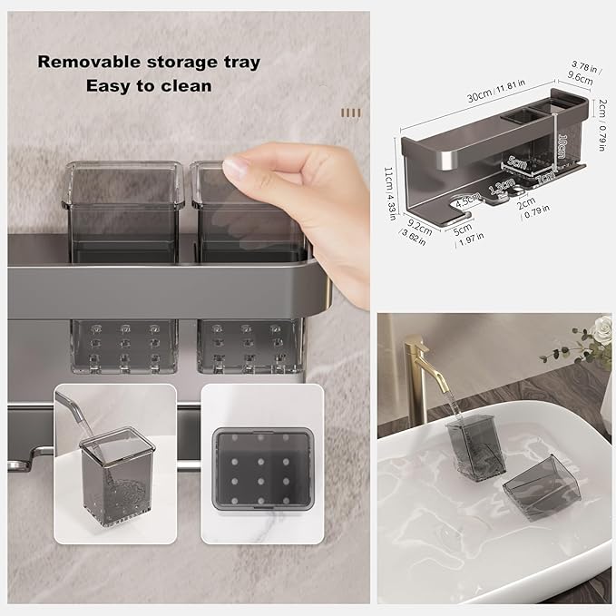 Hair Dryer Holder Wall Mounted,Blow Dryer Organizer,With shelf & individually removable Organizer box, Aluminum Blow Dryer Holder for Bathroom, Salon Organizers & Storage (Matte Grey, large)