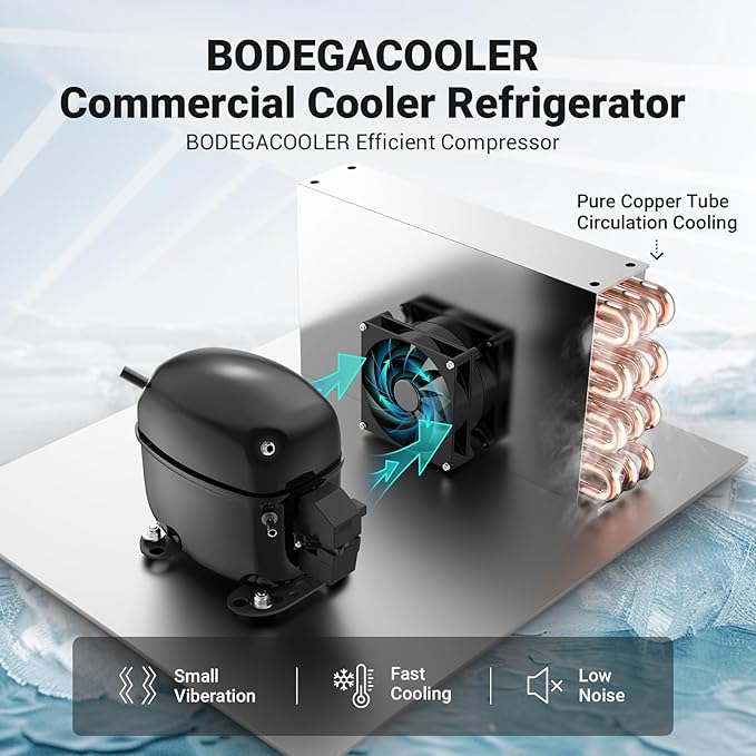 BODEGACOOLER Commercial Merchandiser Refrigerator, 12.5 Cu.Ft Glass Door Display Refrigerator, Upright Beverage Cooler with Soft LED Light, Adjustable Shelves, 4 Strong Castors(Stainless Steel)