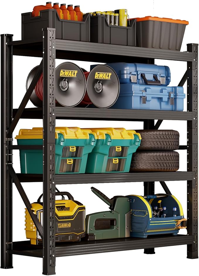 4800LBS Heavy Duty Shelving Units, 4 Tier Adjustable Metal Utility Shelf, 78.7" H Garage Storage Shelves Organization Rack for Industrial, Warehouse, Basement (Black, 23.6" D×59" W×78.7" H)