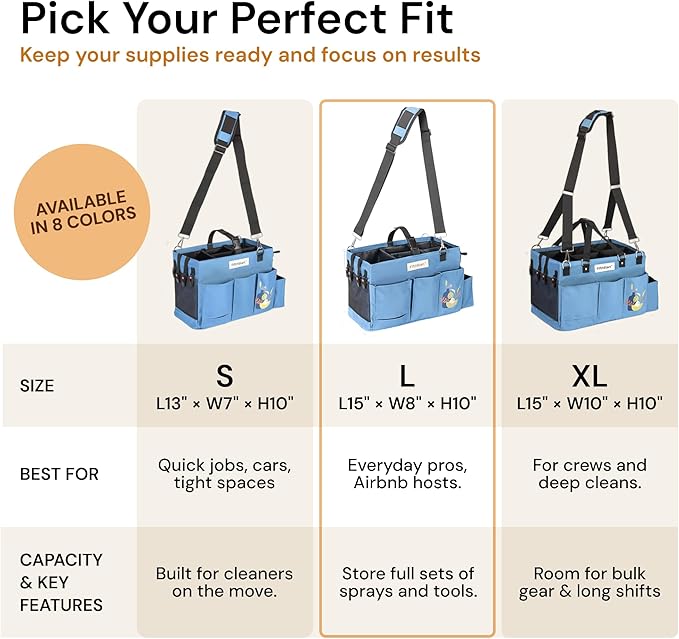 FifthStar Cleaning Caddy Bag for Professionals - Heavy-Duty Organizer with Shoulder Strap, 9 Pockets, Mesh Base & Adjustable Compartments - Cleaning Supplies Organizer for Crews (Blue, Large)