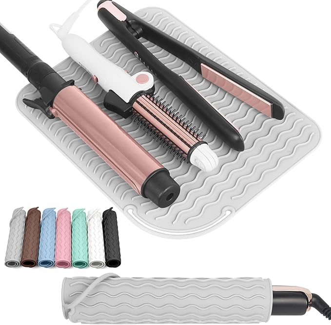 Larger Size Silicone Heat Resistant Mat for Curling Irons, Flat Irons, Hair Straightener and Other Hair Styling Tools, Portable Hot Tools Pad Cover for Travel Vanity Salon(12.0" x 9.0")