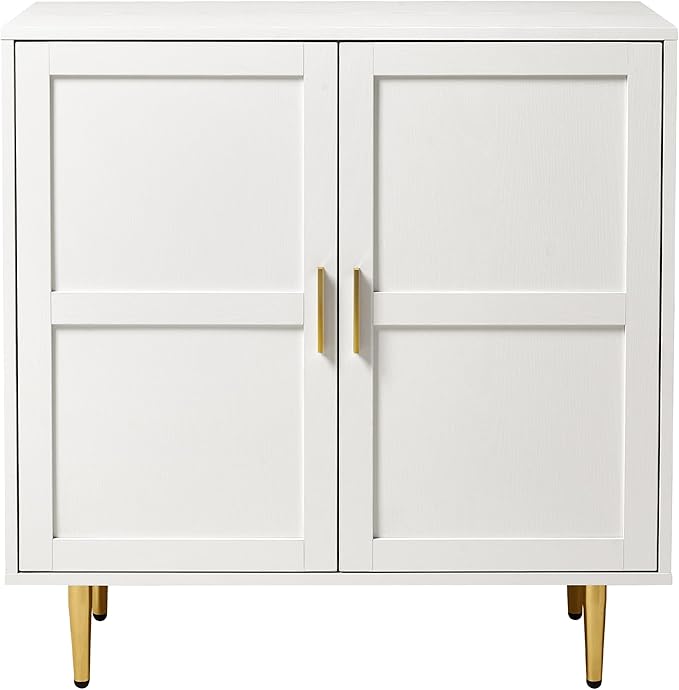 RoyalCraft 2-Door Wood Cabinet, Modern Credenza with Adjustable Shelves, Freestanding Buffet Sideboard Cabinet for Living Room, Dining Room, Entryway, White