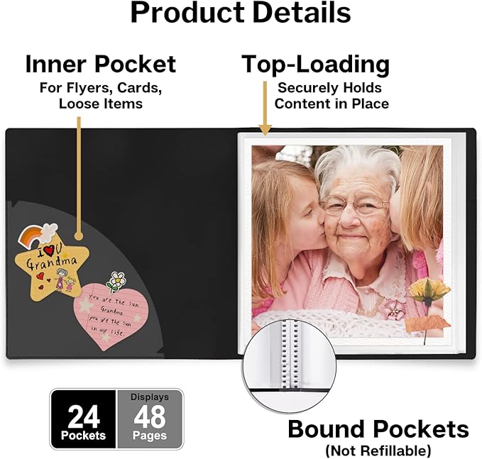 Dunwell 12x12 Binder with Sleeves - Folder with Clear Sheet Protectors, 24-Pockets, Display 48 Pages, 12 x 12 Presentation Book, Art Portfolio for Artwork, Keepsake Album