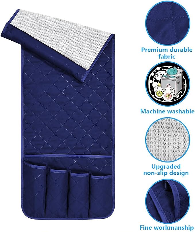 Sofa Armrest Organizer Non-Slip Arm Chair Bedside Caddy Storage Organizer for Recliner Couch with 5 Pockets for Cell Phone TV Remote Control Magazines (BLUE)