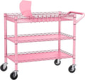 NTE Utility Cart with Wheels, 990lbs Capacity Metal 3 Tier Rolling Carts, NSF Kitchen Carts On Wheels with Storage, Heavy Duty Utility Cart with Handle & Wire Shelf for Indoor & Outdoor Use, Pink