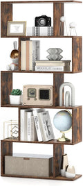 5-Tier Geometric Bookcase, 62.5” Freestanding Room Divider Bookshelf with Open Display Shelves & Anti-tip Device, Wood S-Shaped Storage Organizer for Living Room, Bedroom, Study & Home Office