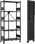 WORKPRO 5-Tier Folding Shelf, No-Assembly Metal Storage Rack with Wheels, 750 lbs Capacity (Without Wheels), Collapsible Shelving Unit for Kitchen, Pantry, Bathroom & Closet Organization