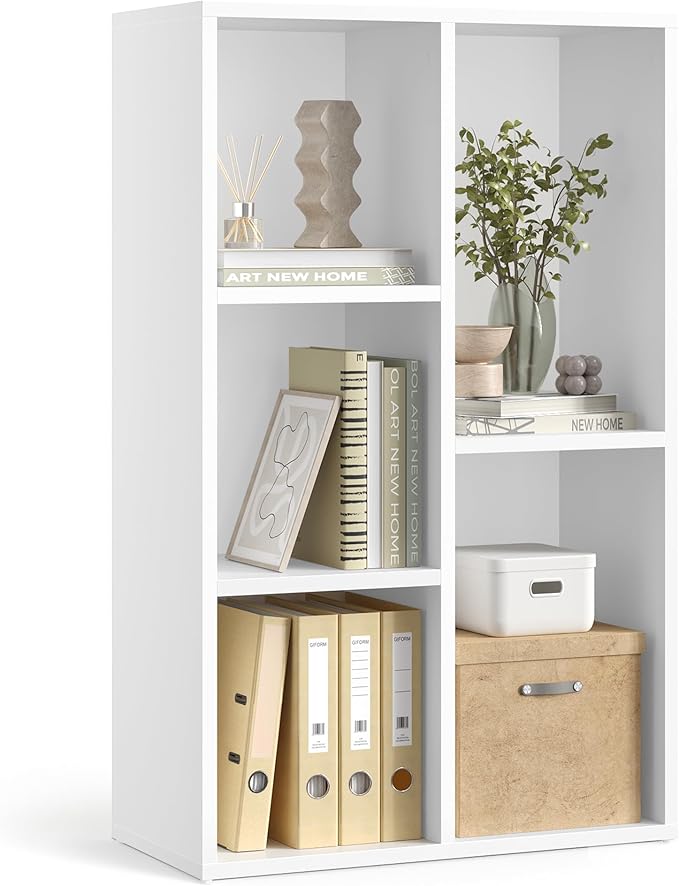 VASAGLE Bookcase, Bookshelf with 5 Compartments, Freestanding Shelves and Cube Organizer, Display Shelf for Small Spaces, for Living Room, Bedroom, and Home Office, Cloud White ULBC25WT