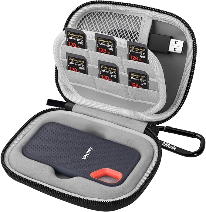Hard Case for SanDisk Extreme Portable SSD 500GB 1TB 2TB 4TB 8TB External Solid State Drive Case -Custom-Insert Shockproof Protective Storage Travel Bag for SSD Sd Card Holder (Gray)