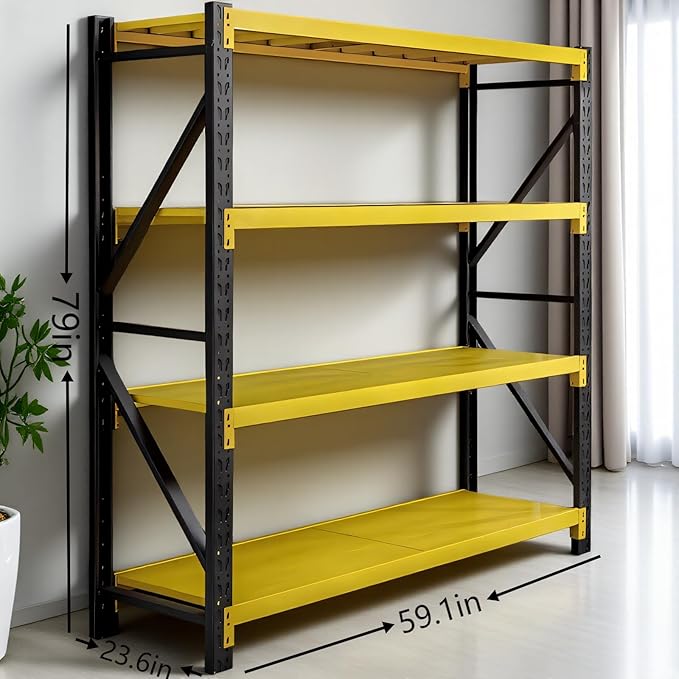 torage Shelves,Garage Shelving Heavy Duty Metal Adjustable Garage Shelves, Shelving Units Industrial Shelving for Warehouse (Yellow and Black, W59.1*D23.6*H78.7)