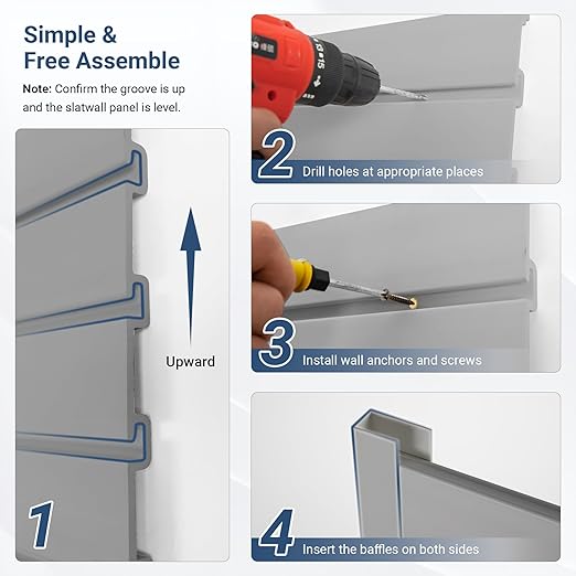 Slatwall Panel 4 FT x 2 FT, Interlocking Slat Wall Paneling, Wall Mounted PVC Slat Wall Panels, Suitable for Garage Storage, Slatwall Board, Shelves - Grey