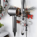 Tindbea Hair Dryer Holder Curling Iron Holder, Blow Dryer Holder Wall Mount, Bathroom Hair Tool Organizer Rack for Universal Dryer, Walnut Wood Silver Color Metal