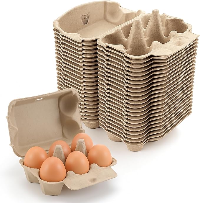 50 Pack Bulk Empty Egg Cartons,6 Count Blank Natural Pulp Half Dozen Egg Cartons, Reusable Cardboard Eggs Carton Storage Containers for Kitchen, Farm, Picnic, Travel