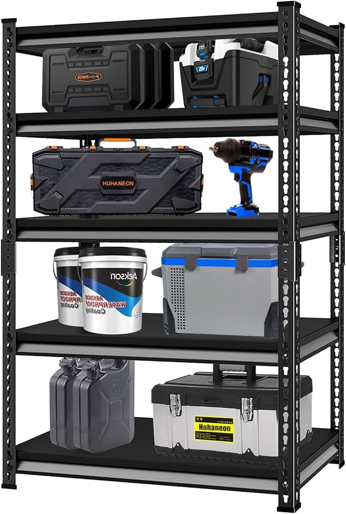Heavy Duty Garage Shelves - 40''W 2,200Lbs Steel Metal Adjustable Utility Industrial Storage Shelving Rack Units for Warehouse Basement 5 Tier Black 39.3" W x 17.7" D x 78" H