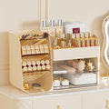 Makeup Organizer with Brush Holder for Vanity,Countertop Makeup Organizer with Drawers,Spacious Cosmetic Display Case,Perfect Storage Solution for Your Beauty Essential (Cream, Large)