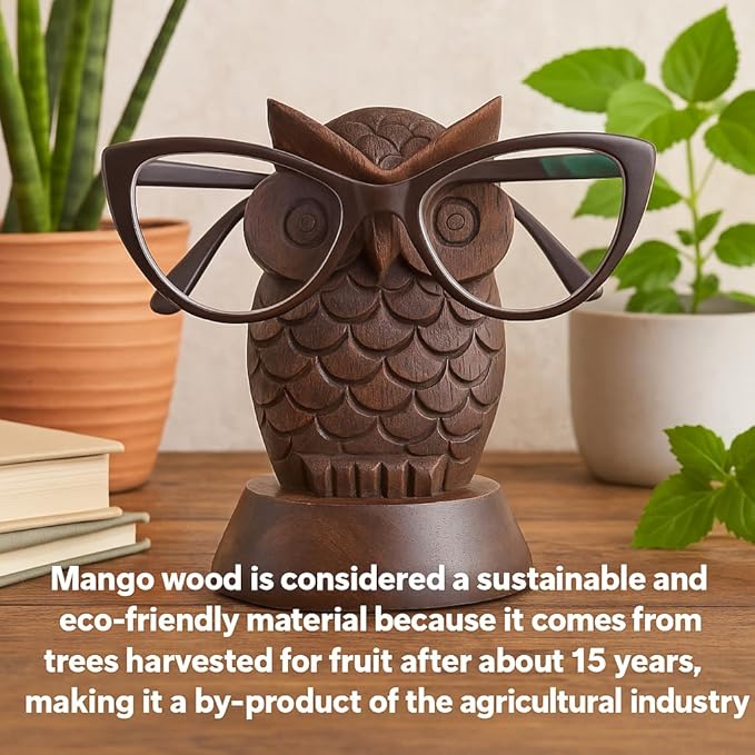Stocking Stuffers Wooden Owl Glasses Holder Night Stand Reading Eyeglass Retainer White Elephant Gifts for Adults Women Men Him Her Mom Dad Car Christmas Gifts