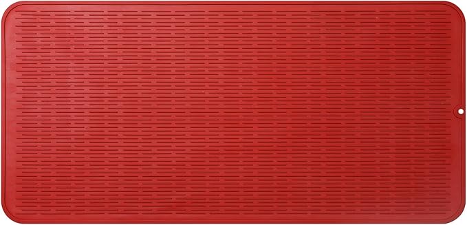 Silicone Dish Drying Mat for Multiple Usage,Easy clean,Eco-friendly,Heat-resistant Silicone Mat for Kitchen Counter or Sink,Refrigerator or Drawer Liner Red 5XL 36inches x 18inches