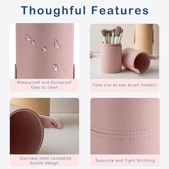 Portable Makeup Brush Holder, Waterproof PU Leather Travel Makeup Brush Case Bag Cup, Brush Storage Dustproof Bag (02Black)