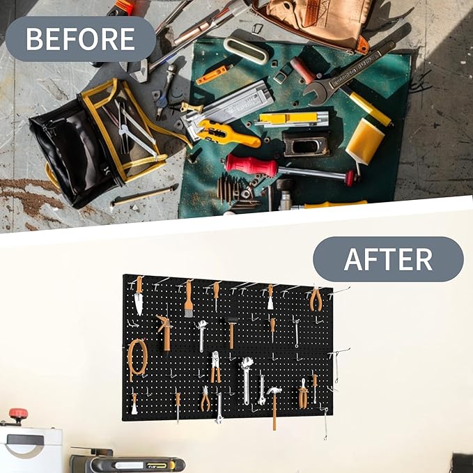Pegboard Wall Organizer 4 PCS 24" x 12" Black Peg Board Metal Pegboard Panels for Garage Tool Storage