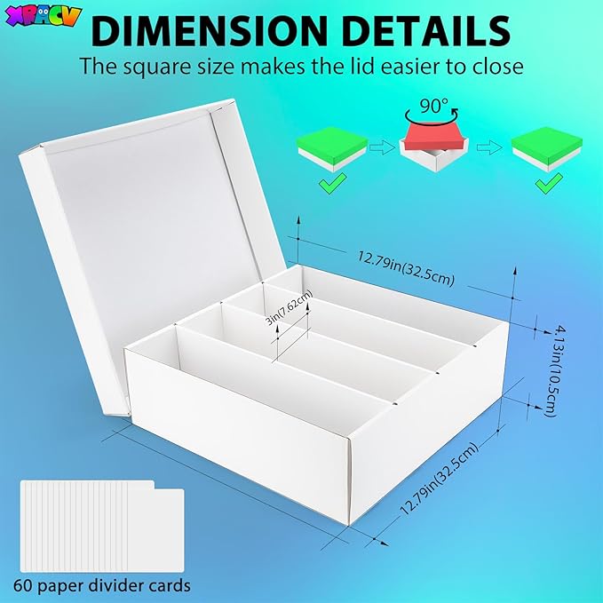 Trading Card Storage Box, 4 Row 3200 Count Collector Cards Box with Divider, White Corrugated Cardboard Compatible with Top Loader Organizer Sorting Tray Box for Sports Cards, MTG, TCG Cards (3-Pack)