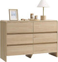 AMERLIFE 6 Drawer Dresser for Bedroom, 49" Long Modern Chest of Storage Drawers with Rounded Corners, Anti-Tip Kit, Wood Cabinet Organizer for Closet, Apartment, Nursery, Easy Assembly, Light Oak