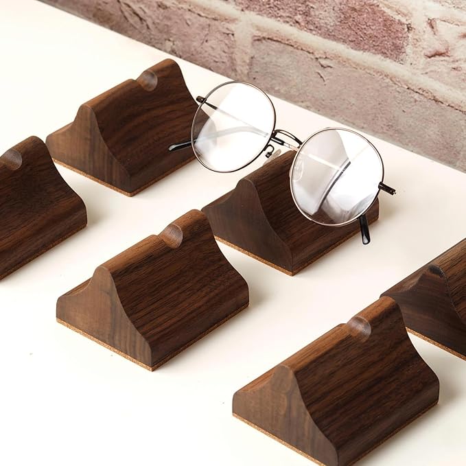 Handmade Wood Carving Eyeglasses Stand Wood Glasses Holder Sunglasses Display Stand Home Office Desk Supplies (WALNUT)