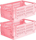 Tixill 2-Pack Mini Foldable Plastic Storage Box Mini Plastic Baskets for Organizing and Storage for Home Kitchen Bedroom Bathroom Office (16x11x6, Pink)