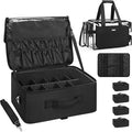 Relavel Extra Large Makeup Case and Clear Makeup Bag, Professional Cosmetic Storage Organizer Box Brush Holder with 4 Clear Set Bags & Lipstick Plate for Makeup Artists with Adjustable Dividers, Black