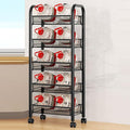 Fruit and Vegetable Basket Bowls for Kitchen, 5 Tier Stackable Metal Mesh Storage Basket with 360 Degree Wheels, Fruit Vegetable Produce Basket Storage Organizer, for Kitchen, Pantry, Bathroom(Black)
