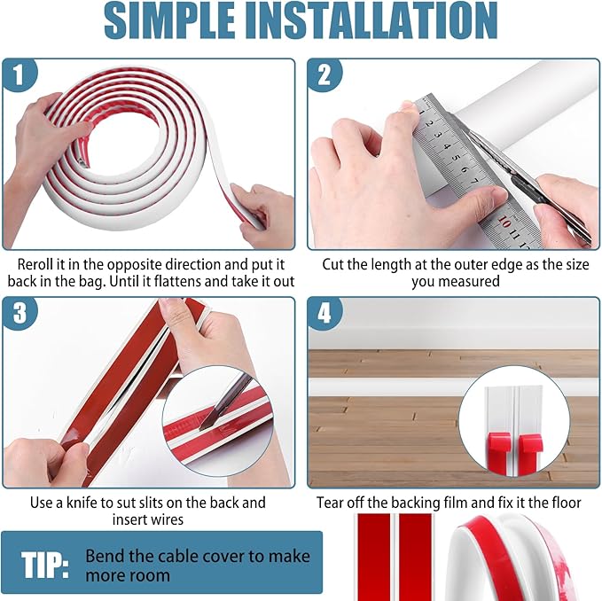 Floor Cord Covers for Wires 3.3FT Cable Hider Wire Cover Self Adhesive Cord Hider Floor for Offices, Homes, Workshops, Warehouses Cable Cavity 0.39" W x 0.27" H