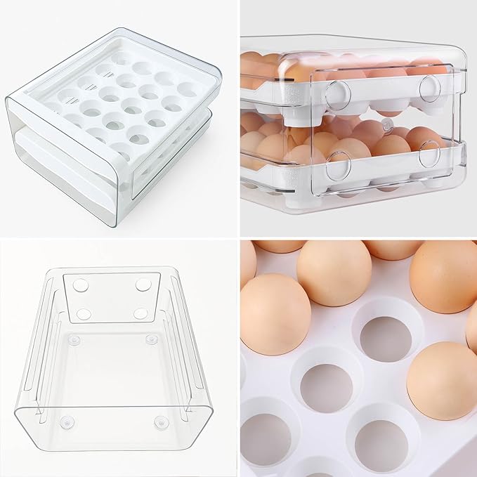 Zagtag® Egg Holder for Fridge, 2-Tier Stackable 40 Eggs Organizer Drawer for Refrigerator, Space-Saving Egg Container, Clear Plastic Egg Tray for Kitchen Storage