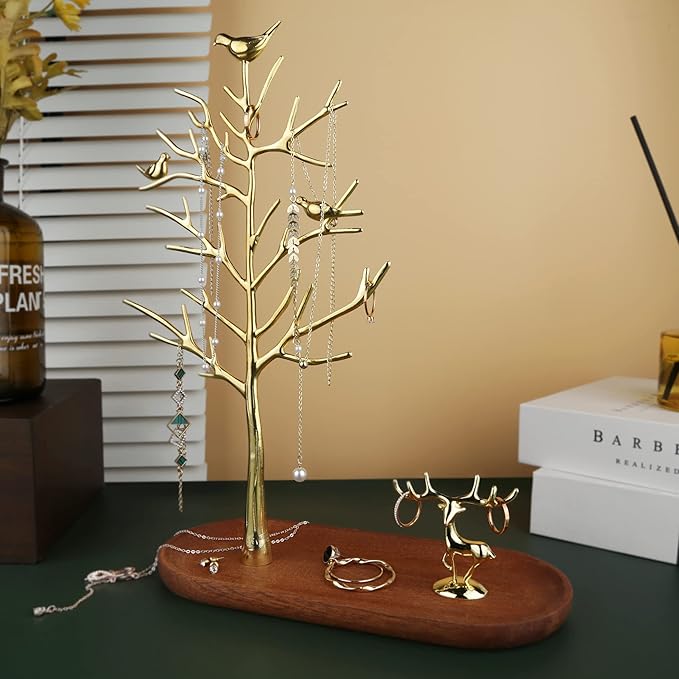 MORE&LESS Branch Jewelry Rack with deer, for Ring Earrings Necklace Bracelet,Suitable for living rooms, bathrooms,offices,etc.
