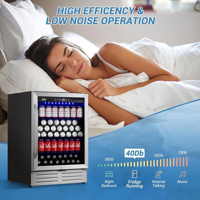 24 Inch Beverage Refrigerator, 210 Cans Under Counter Beverage Cooler, 24" Space Built-In Beer and Drink Fridge with Glass Door for Soda, Water, and Milk - For Kitchen, Bar or Office