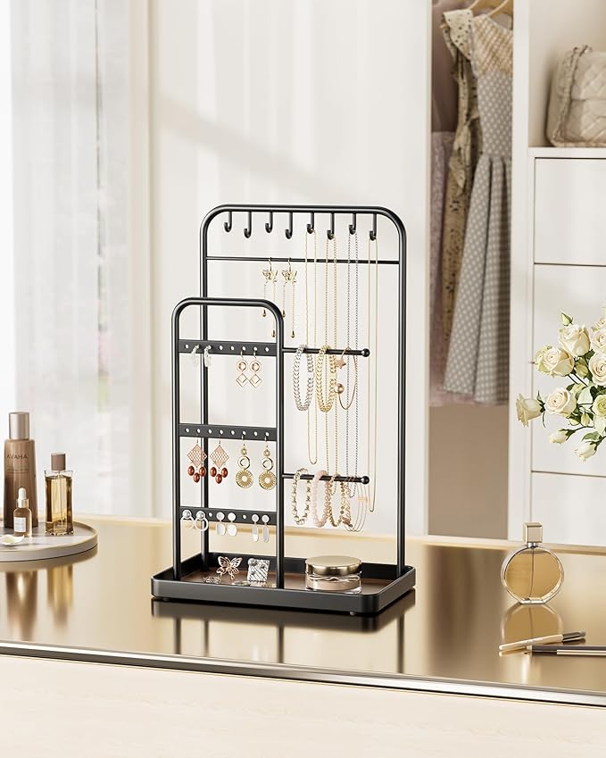 pickpiff Jewelry Holder Stand: Jewelry Display for Necklace, Bracelet, Earring, Ring, Black