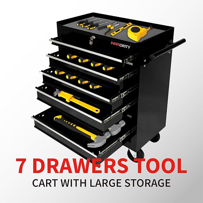 7-Drawer Heavy-Duty Rolling Tool Chest Cabinet with Lock Mobile Cart for Garage & Workshop, Black