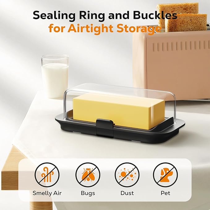Pisol Large Butter Dish with Lid for Countertop and Fridge Refrigerator Door Shelf, Airtight 250g Butter Keeper for East Coast/West Coast/European/Kerrygold Butter/French Butter/Cream Cheese