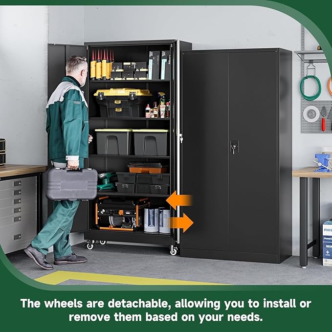 Letaya Metal Garage Storage Cabinets with Lock Door and Adjustable Shelves, Steel Tool Cabinets for Home,Office,Warehouse Organisieren (Black, 75" H)