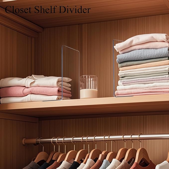 Shelf Dividers for Closet Organization - Acrylic Closet Dividers for Shelves - Clear Free-Standing Shelf Separators for Clothes Sweater Purse