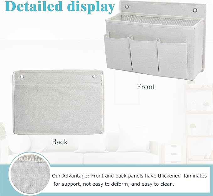 2-Pack Wall Hanging Organizer Bag/Hanging Baskets with Large Mesh Compartment & 3 Pockets，Over the Door Organizer Space Saving Storage for Bedroom,RV Camper, Closet (White-2 Pack)
